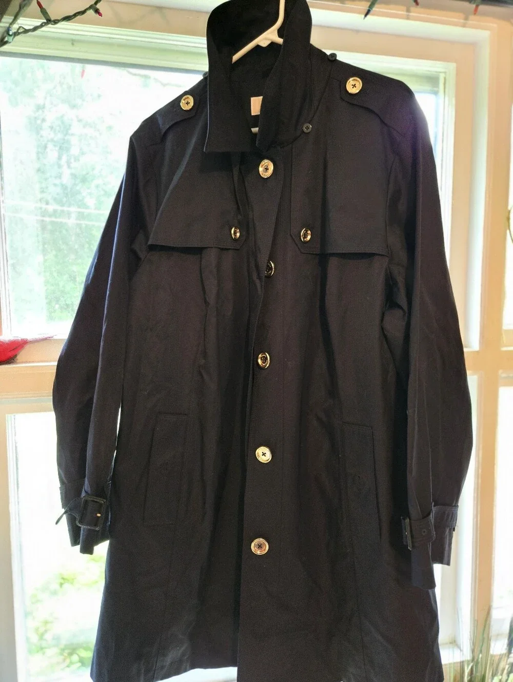 Woman Navy Trench Coat with Button Front